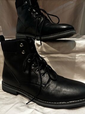 Club Room Black Leather Lace-Up Combat Boots